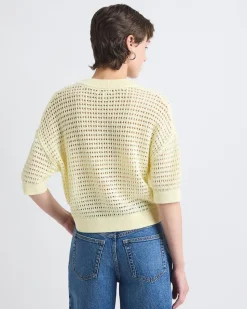 Elbow-Sleeve Crochet Henley Sweater