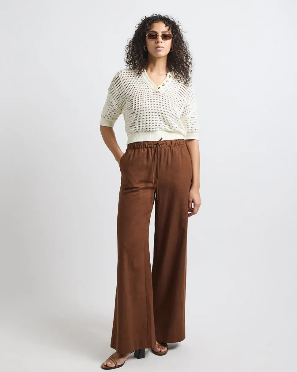 Elbow-Sleeve Crochet Henley Sweater