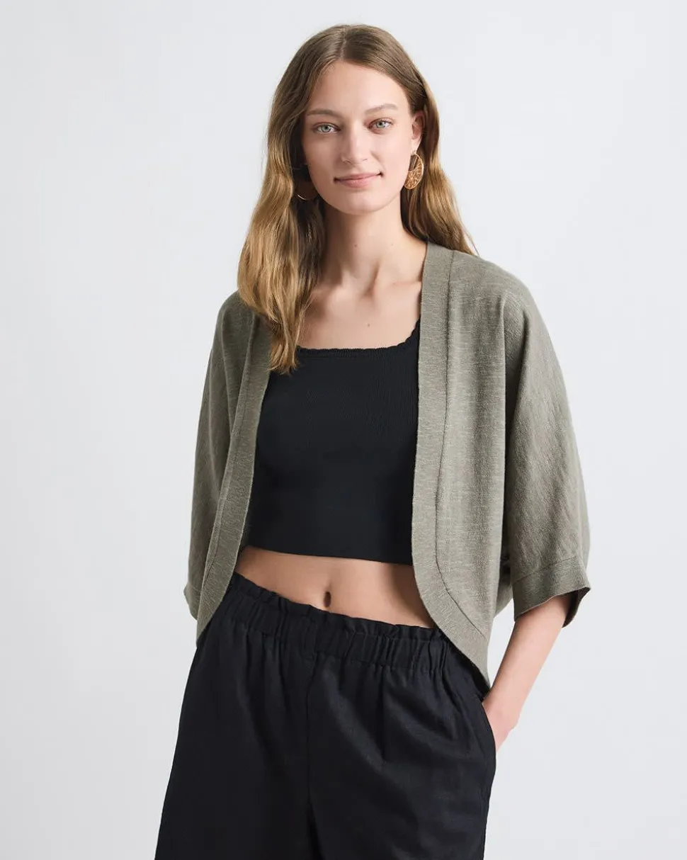 Elbow-Sleeve Linen-Blend Bolero