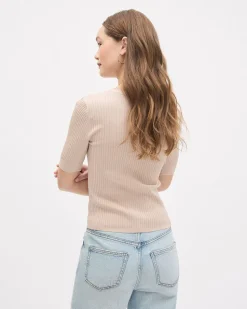 Elbow-Sleeve Ribbed Sweater