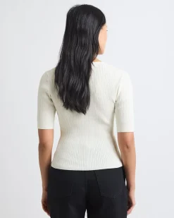 Elbow-Sleeve Ribbed Sweater