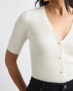Elbow-Sleeve Ribbed Sweater