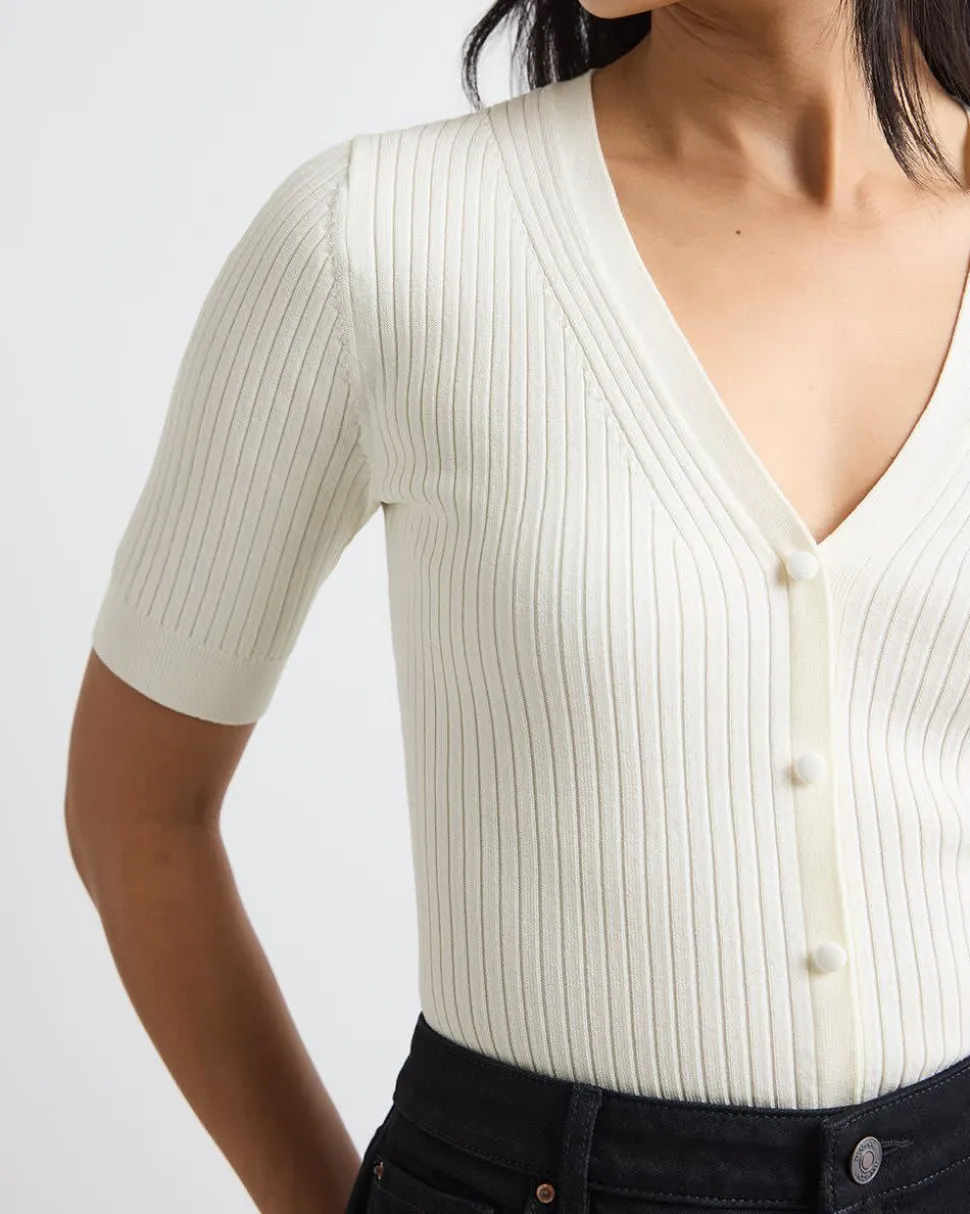 Elbow-Sleeve Ribbed Sweater