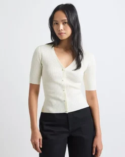 Elbow-Sleeve Ribbed Sweater