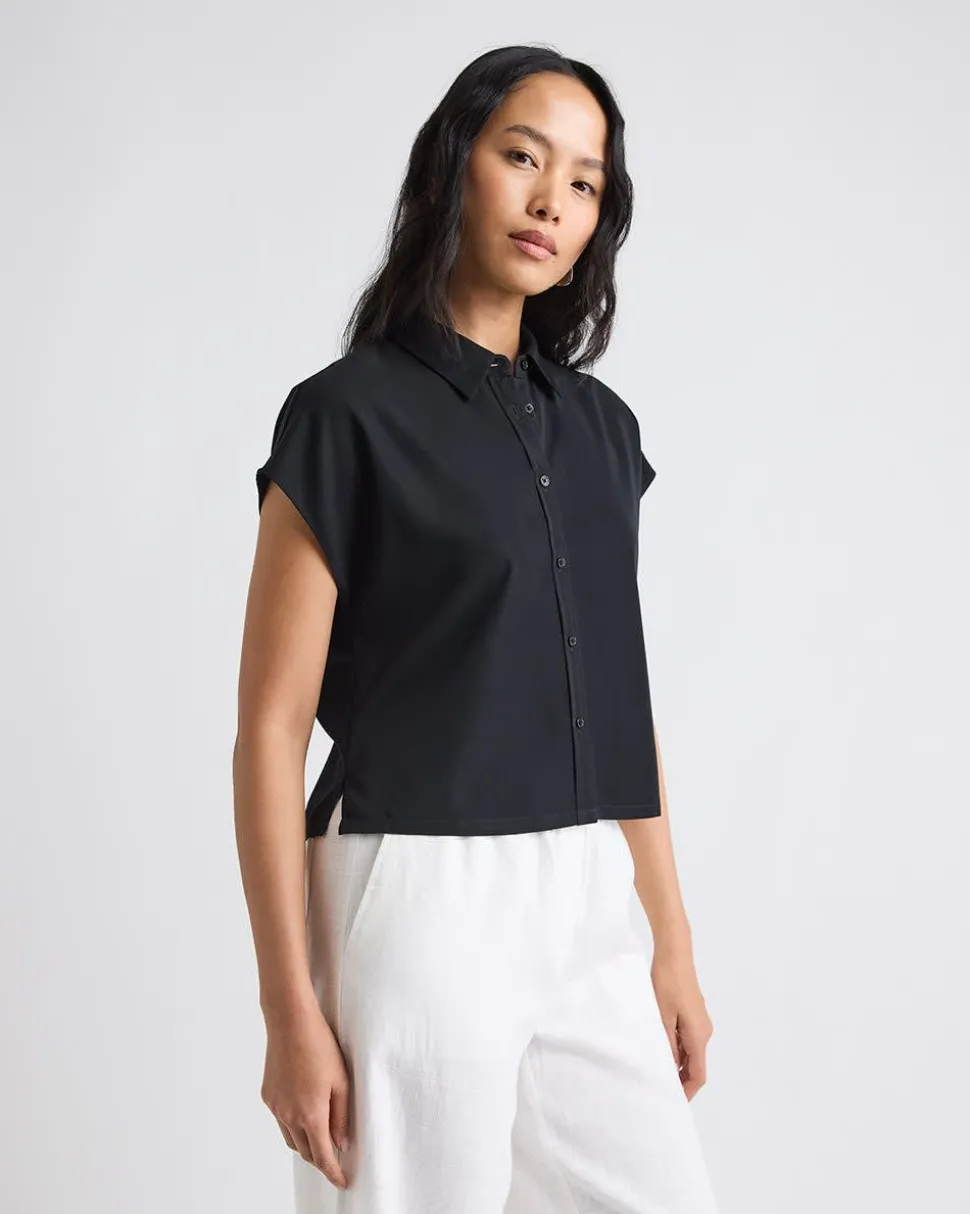 Extended-Sleeve Buttoned-Down Twill Blouse