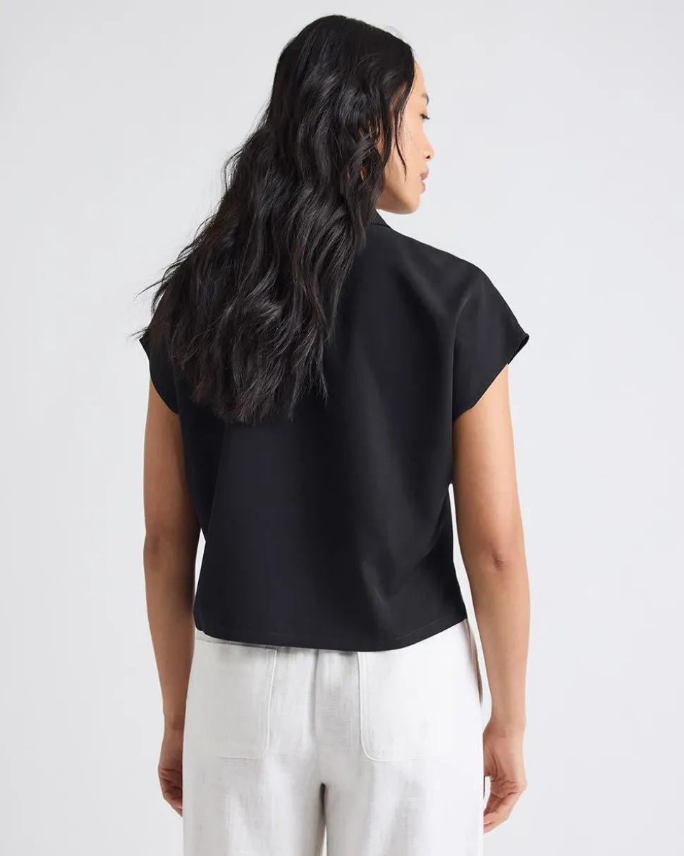 Extended-Sleeve Buttoned-Down Twill Blouse