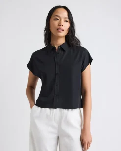 Extended-Sleeve Buttoned-Down Twill Blouse