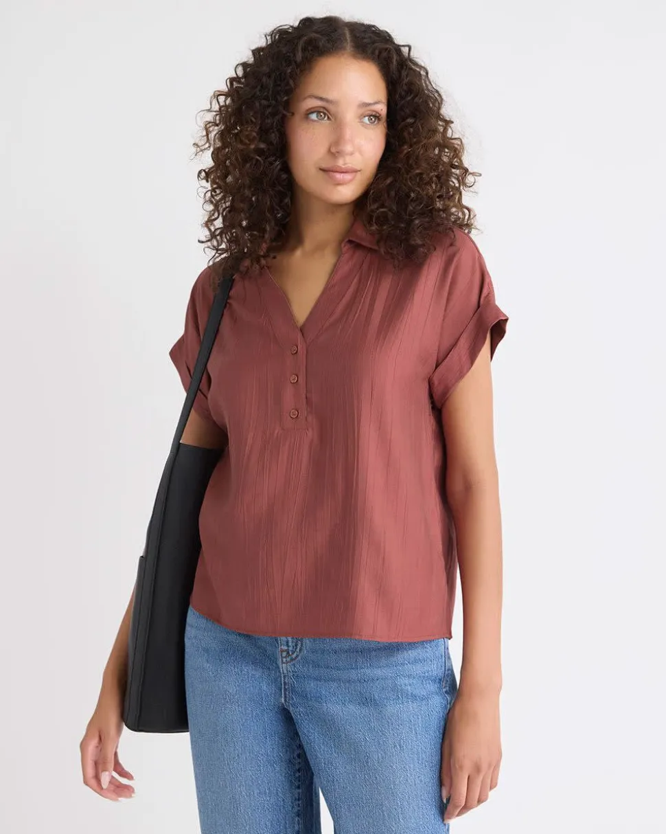 Extended-Sleeve Buttoned-Down Textured Blouse