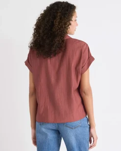 Extended-Sleeve Buttoned-Down Textured Blouse