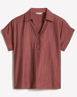 Extended-Sleeve Buttoned-Down Textured Blouse