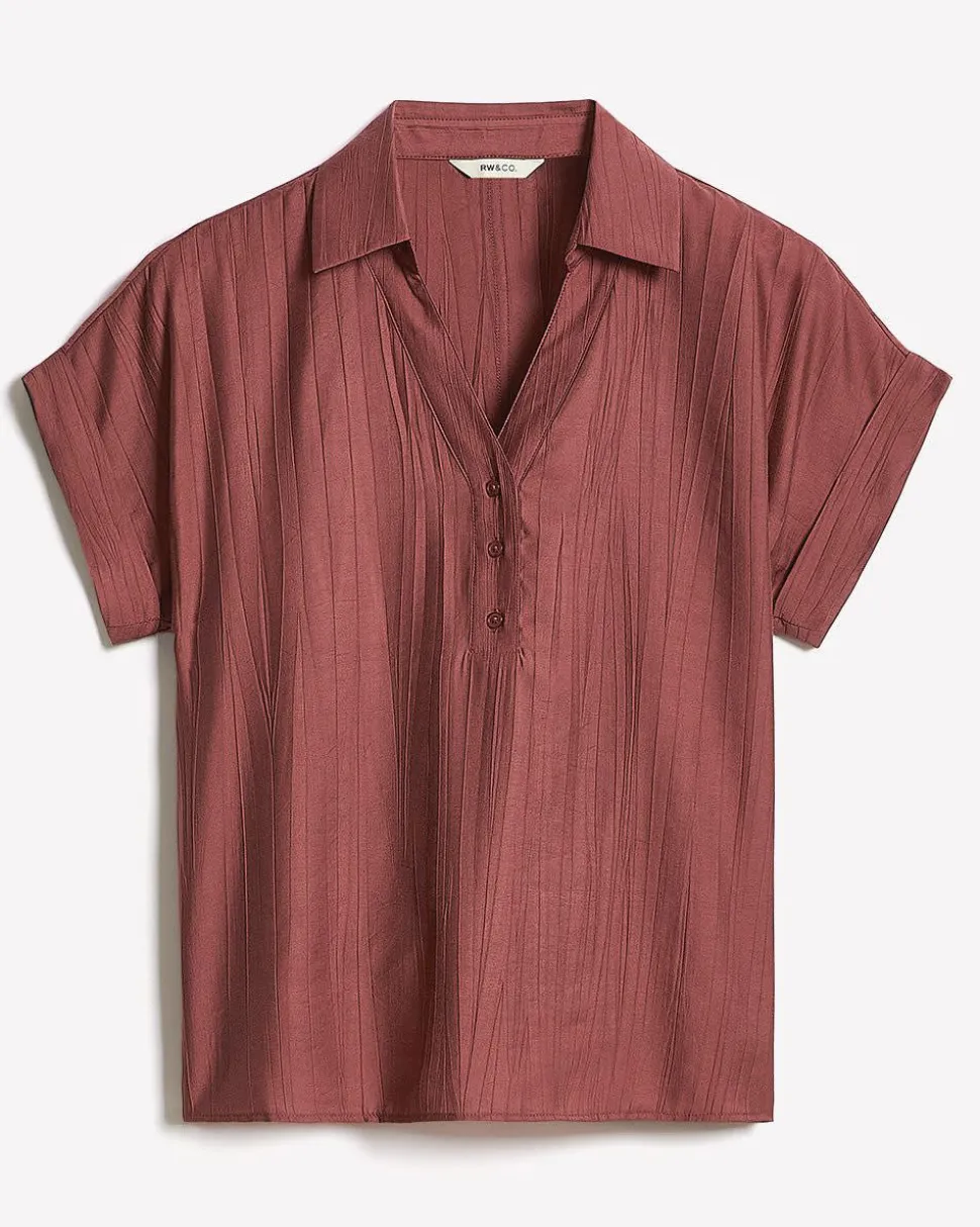 Extended-Sleeve Buttoned-Down Textured Blouse