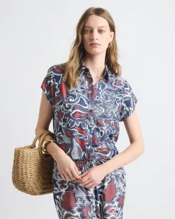 Extended-Sleeve Buttoned-Down Twill Blouse