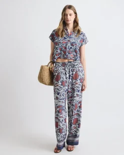 Extended-Sleeve Buttoned-Down Twill Blouse