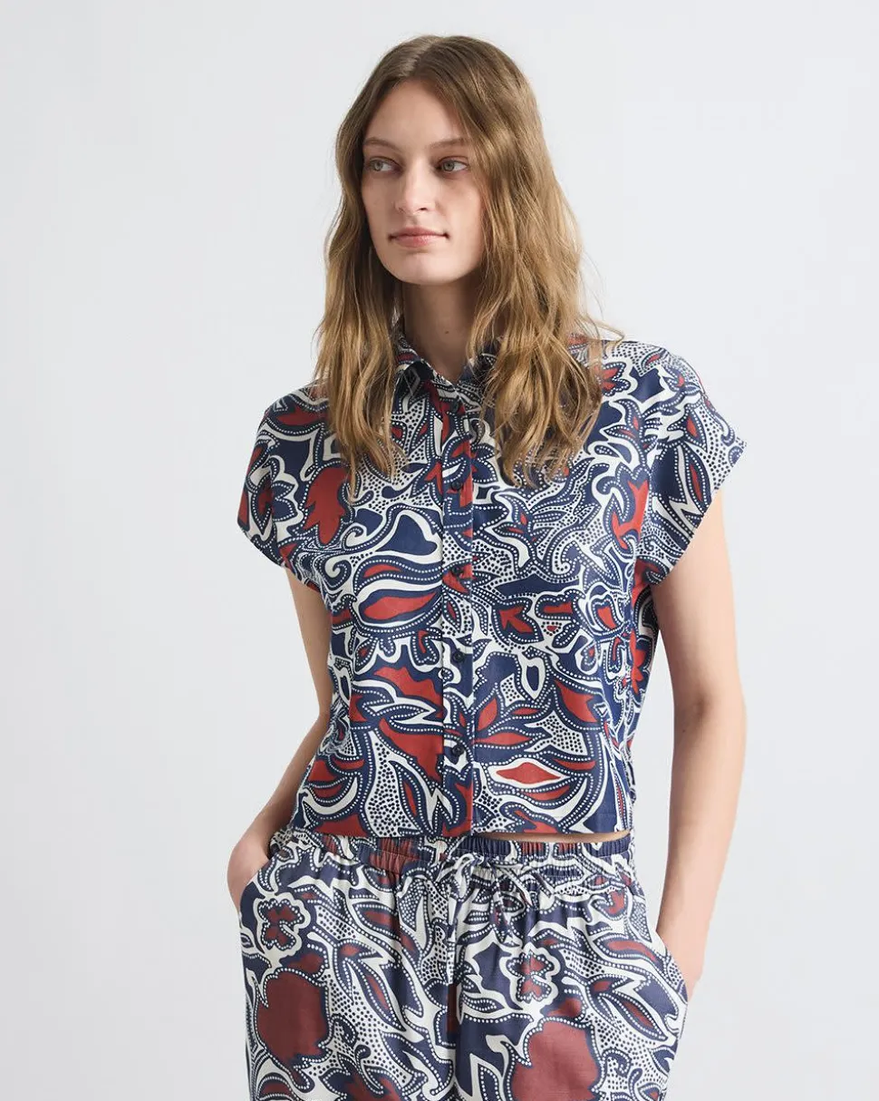 Extended-Sleeve Buttoned-Down Twill Blouse