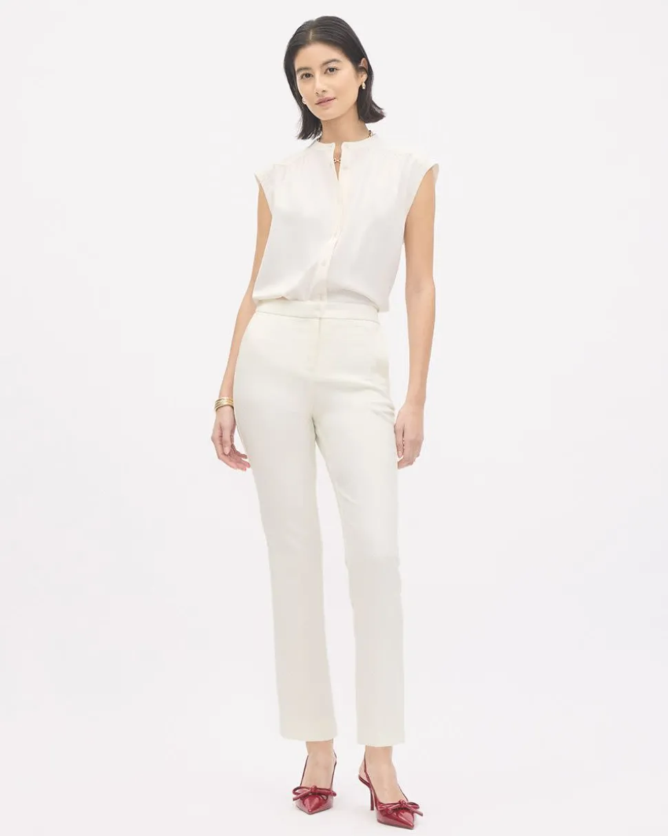 Extended-Sleeve Crew-Neck Buttoned-Down Blouse