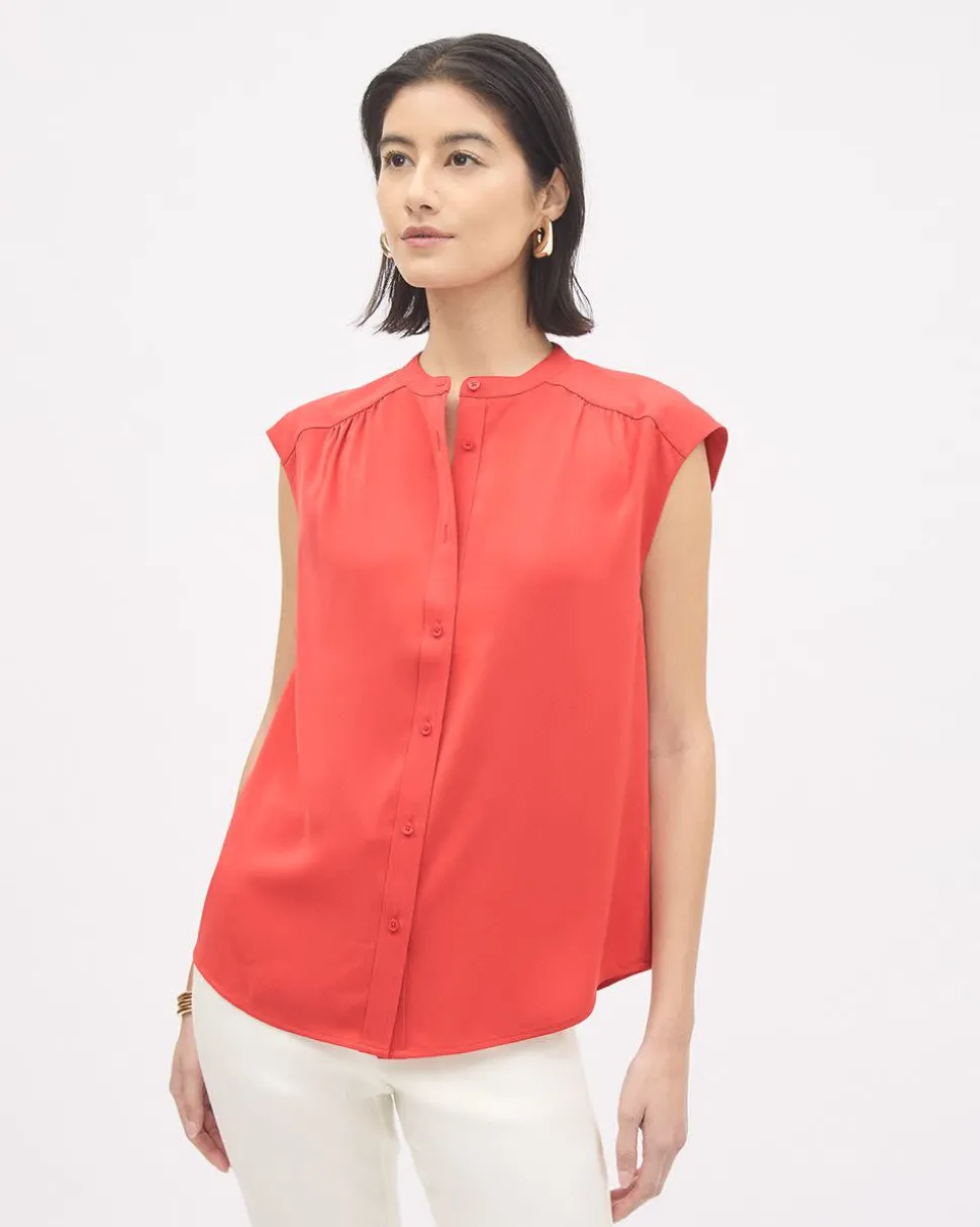 Extended-Sleeve Crew-Neck Buttoned-Down Blouse
