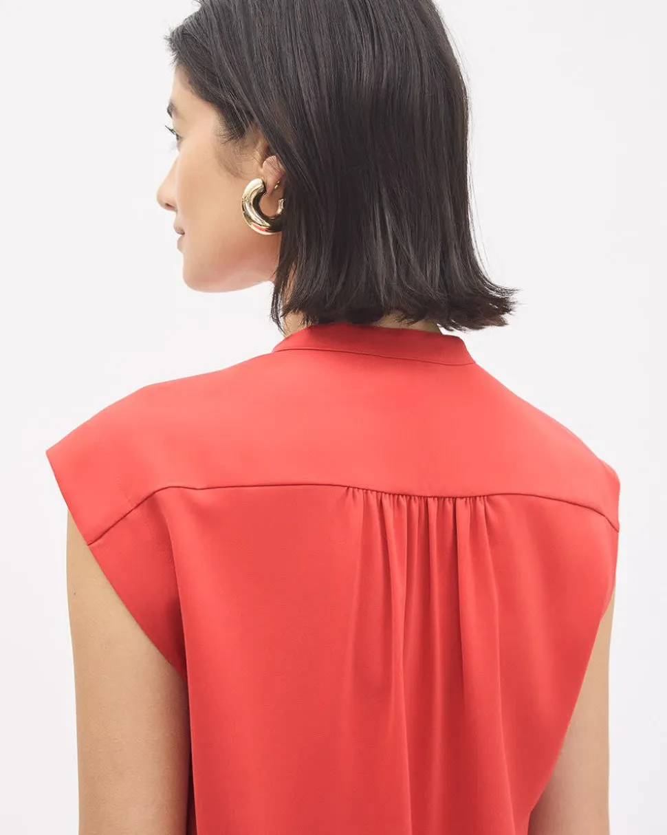 Extended-Sleeve Crew-Neck Buttoned-Down Blouse