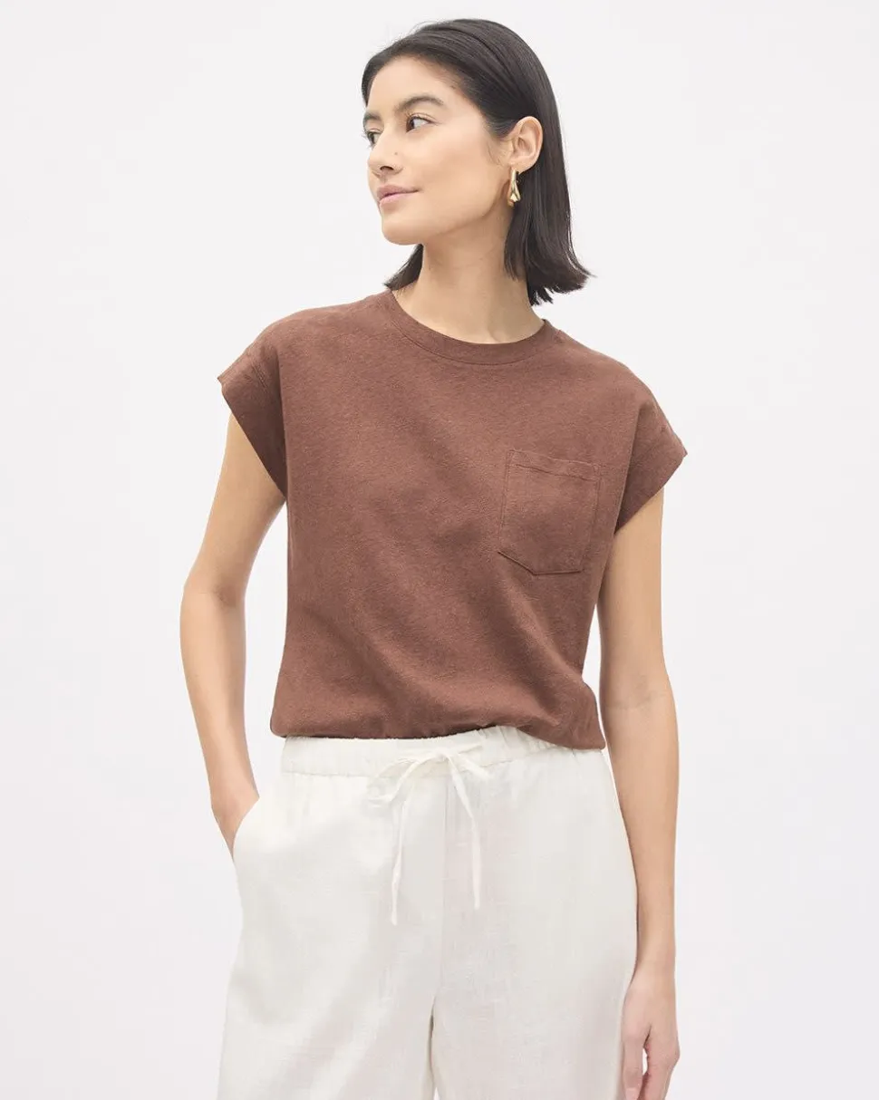 Extended-Sleeve Crew-Neck Linen-Blend Top