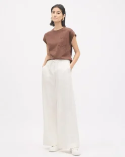 Extended-Sleeve Crew-Neck Linen-Blend Top