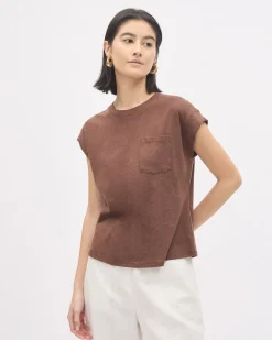 Extended-Sleeve Crew-Neck Linen-Blend Top