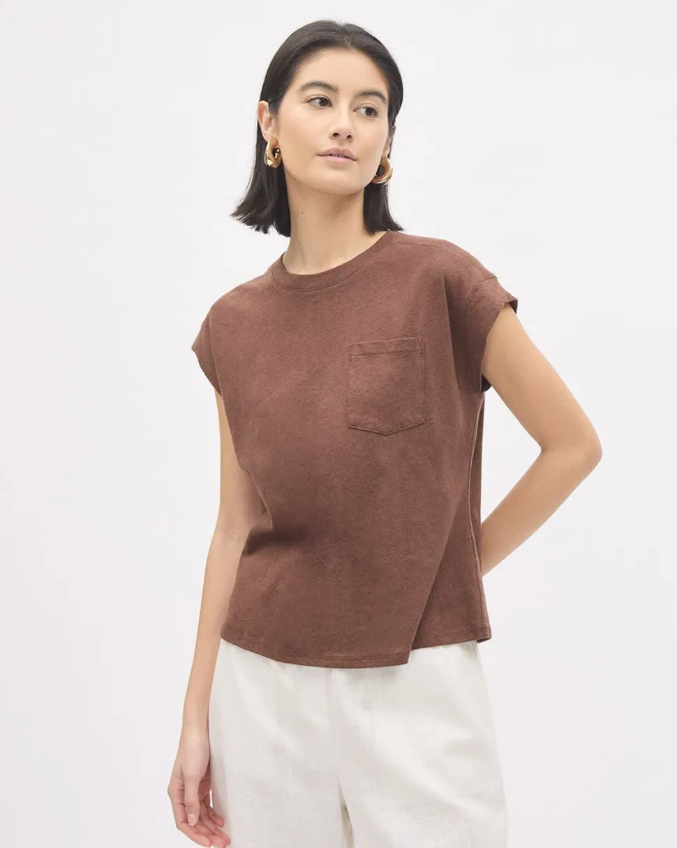 Extended-Sleeve Crew-Neck Linen-Blend Top