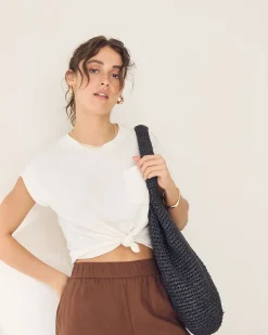 Extended-Sleeve Crew-Neck Linen-Blend Top