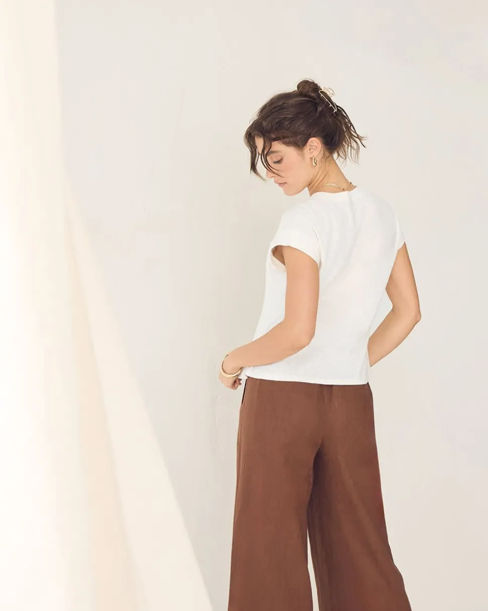 Extended-Sleeve Crew-Neck Linen-Blend Top