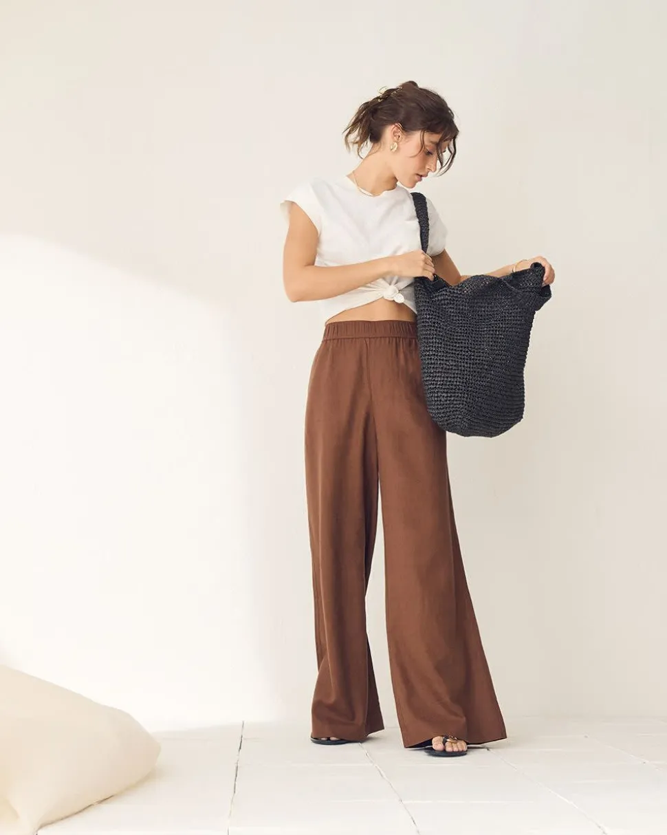 Extended-Sleeve Crew-Neck Linen-Blend Top