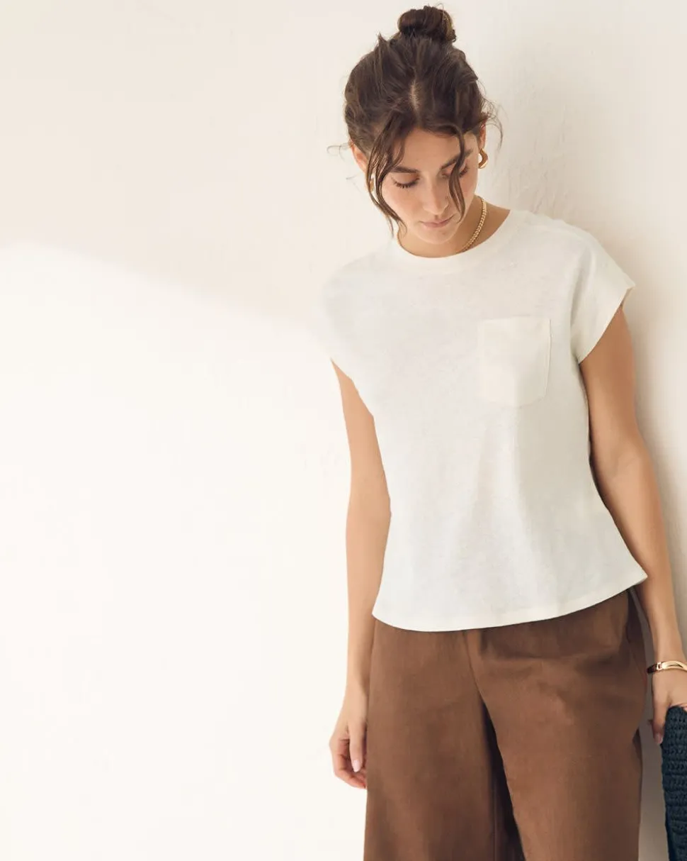 Extended-Sleeve Crew-Neck Linen-Blend Top