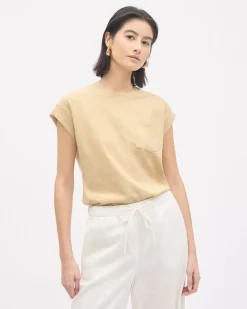 Extended-Sleeve Crew-Neck Linen-Blend Top