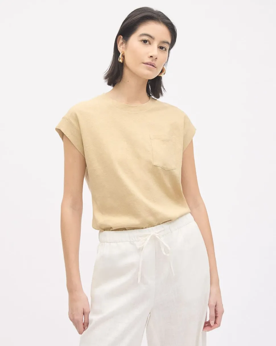 Extended-Sleeve Crew-Neck Linen-Blend Top