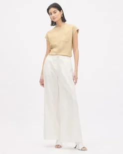 Extended-Sleeve Crew-Neck Linen-Blend Top