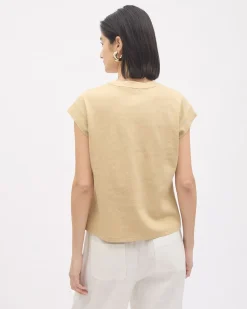 Extended-Sleeve Crew-Neck Linen-Blend Top