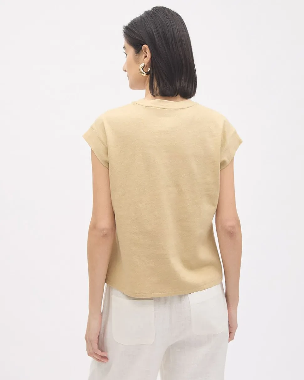 Extended-Sleeve Crew-Neck Linen-Blend Top
