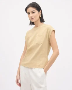 Extended-Sleeve Crew-Neck Linen-Blend Top
