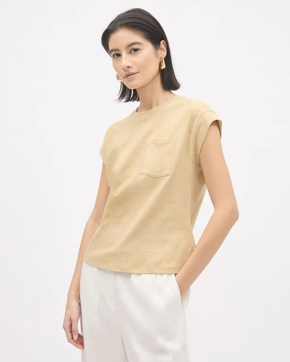 Extended-Sleeve Crew-Neck Linen-Blend Top