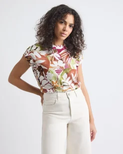 Extended-Sleeve Crew-Neck Linen-Blend Top