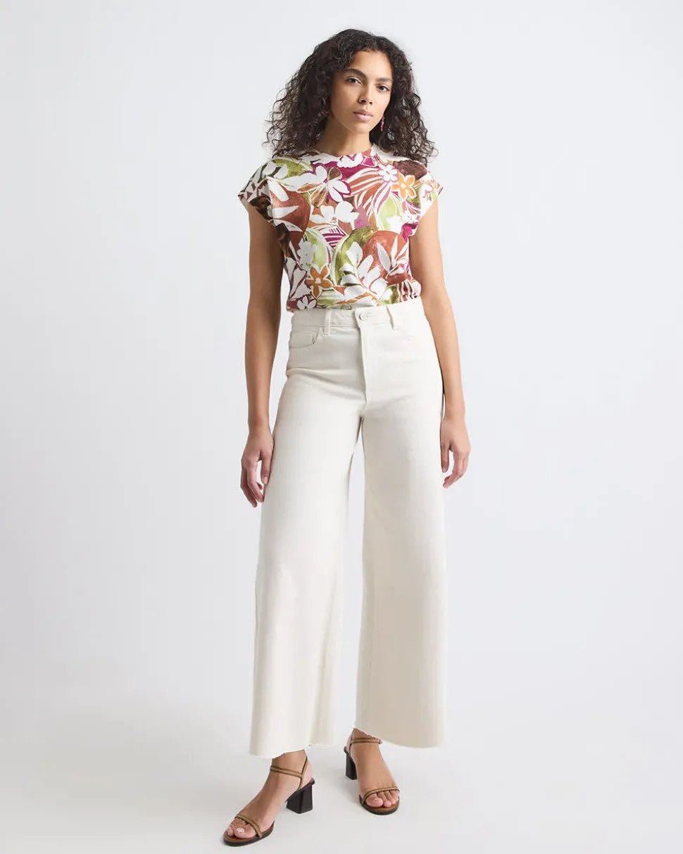 Extended-Sleeve Crew-Neck Linen-Blend Top