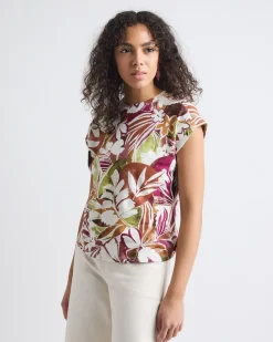 Extended-Sleeve Crew-Neck Linen-Blend Top
