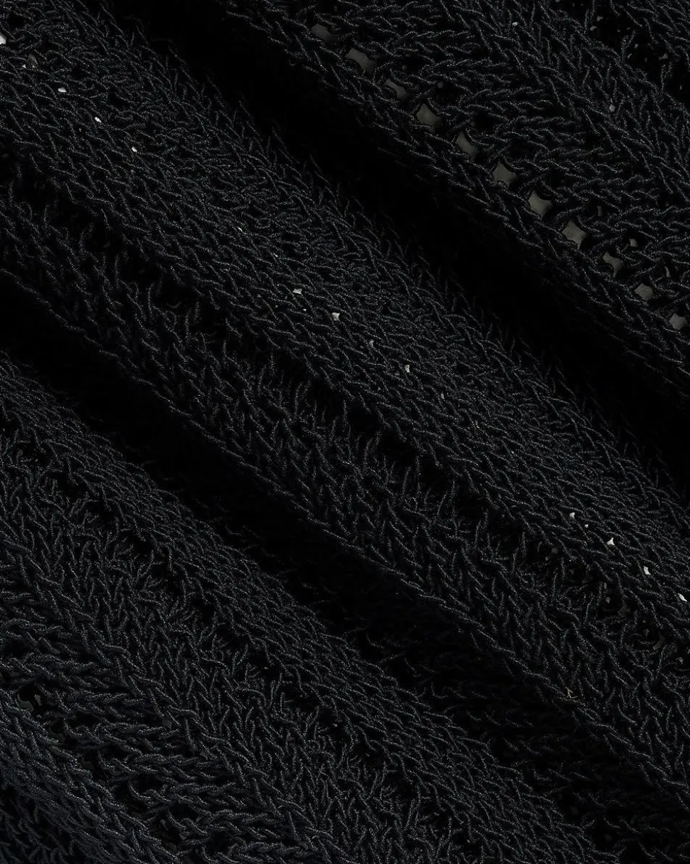 Extended-Sleeve Crew-Neck Open-Stitch Sweater