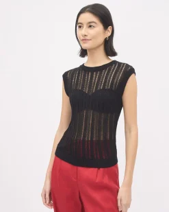 Extended-Sleeve Crew-Neck Open-Stitch Sweater
