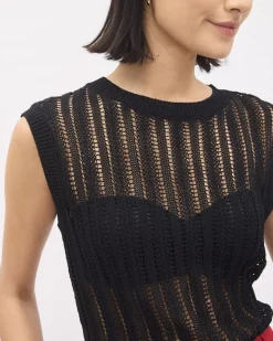 Extended-Sleeve Crew-Neck Open-Stitch Sweater