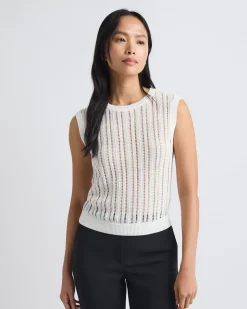 Extended-Sleeve Crew-Neck Open-Stitch Sweater