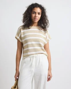 Extended-Sleeve Crew-Neck Relaxed-Fit Crochet Top
