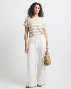 Extended-Sleeve Crew-Neck Relaxed-Fit Crochet Top