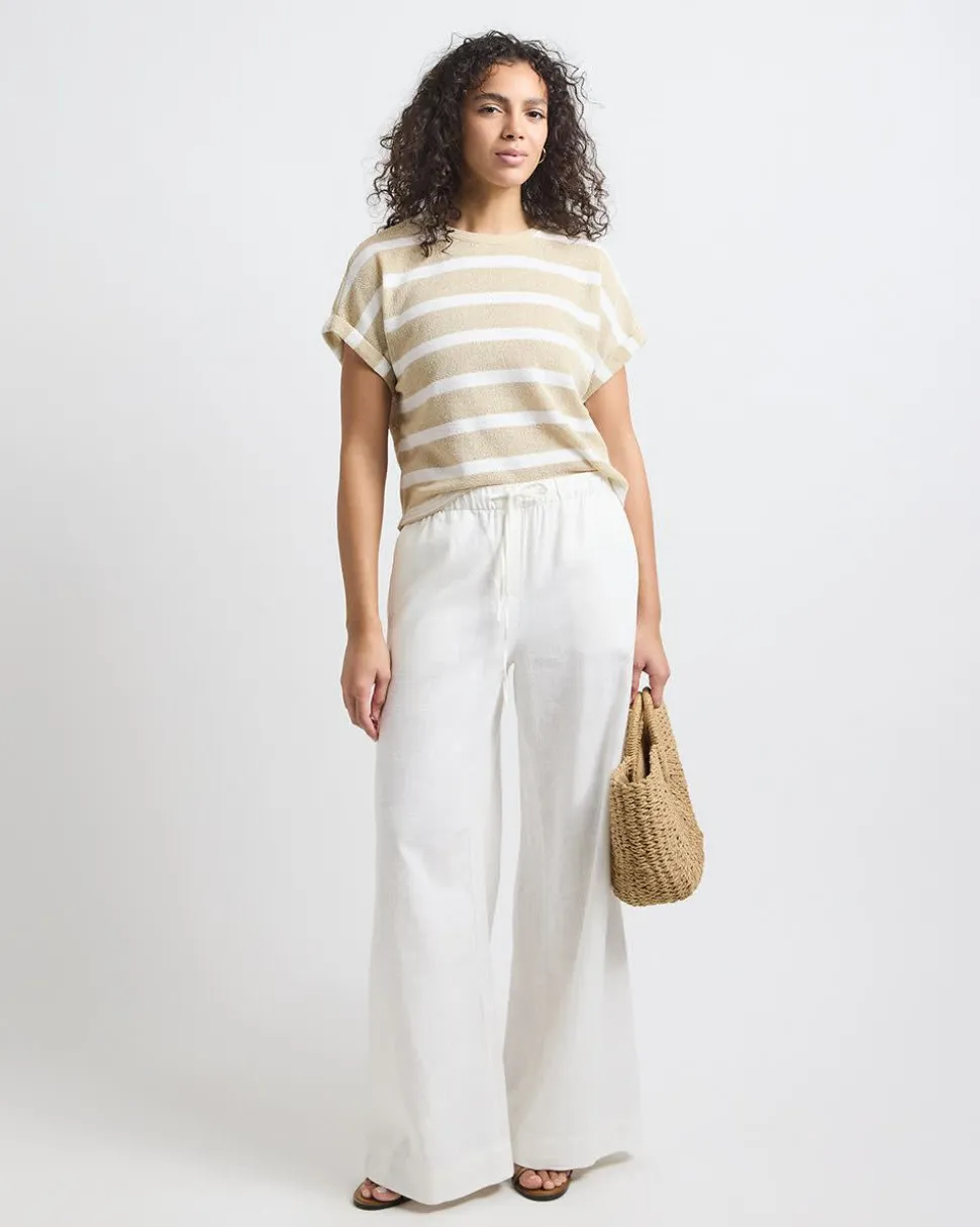 Extended-Sleeve Crew-Neck Relaxed-Fit Crochet Top