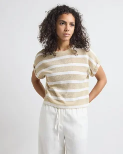 Extended-Sleeve Crew-Neck Relaxed-Fit Crochet Top