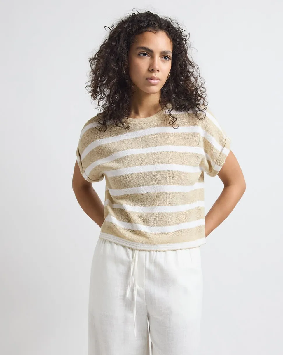 Extended-Sleeve Crew-Neck Relaxed-Fit Crochet Top