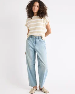 Extended-Sleeve Crew-Neck Relaxed-Fit Striped Top