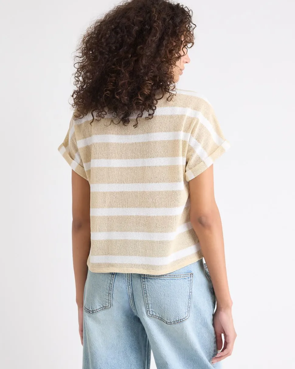 Extended-Sleeve Crew-Neck Relaxed-Fit Striped Top
